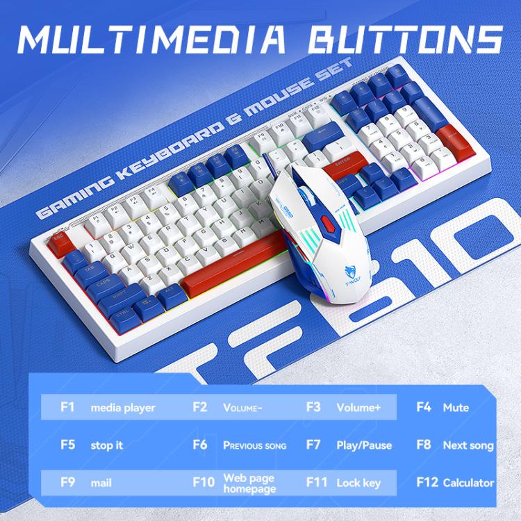 T-WOLF TF610 USB-C/Type-C Wired 98 Keys Keyboard and Mouse Combo Dual-Tone Keycaps Gaming Set