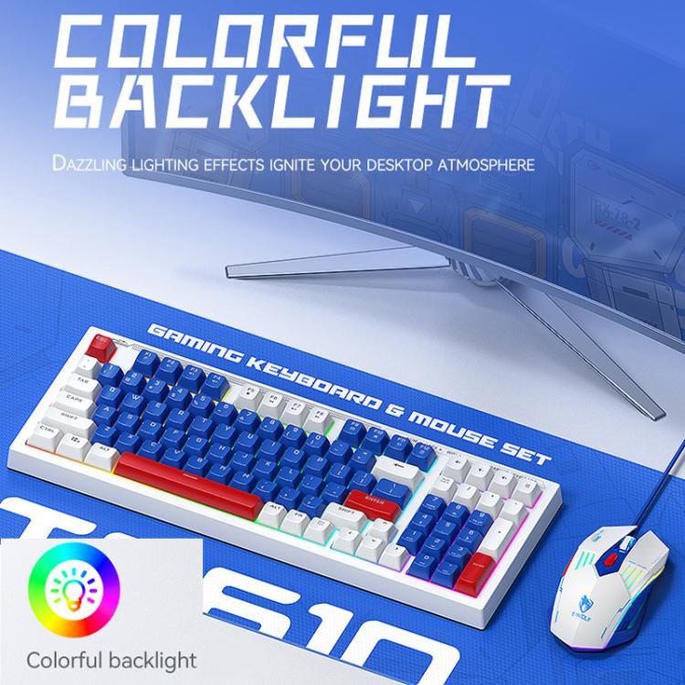 T-WOLF TF610 USB-C/Type-C Wired 98 Keys Keyboard and Mouse Combo Dual-Tone Keycaps Gaming Set