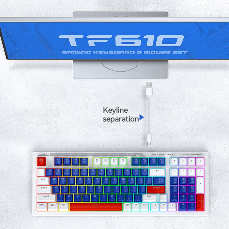 T-WOLF TF610 USB-C/Type-C Wired 98 Keys Keyboard and Mouse Combo Dual-Tone Keycaps Gaming Set