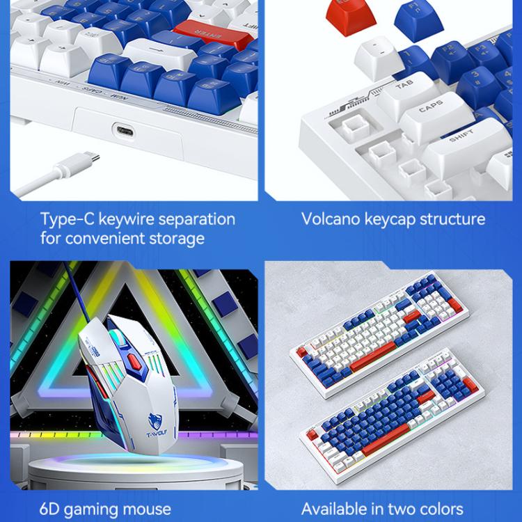 T-WOLF TF610 USB-C/Type-C Wired 98 Keys Keyboard and Mouse Combo Dual-Tone Keycaps Gaming Set