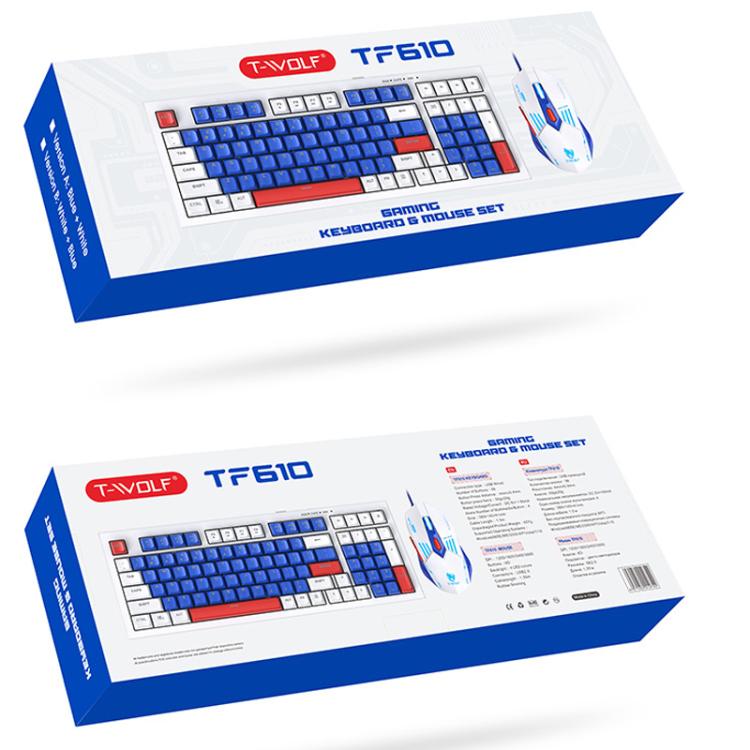 T-WOLF TF610 USB-C/Type-C Wired 98 Keys Keyboard and Mouse Combo Dual-Tone Keycaps Gaming Set