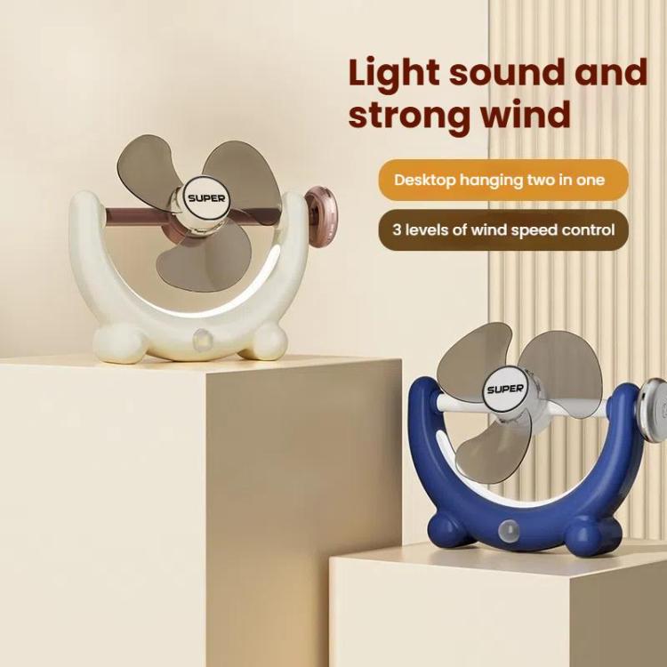 Multifunctional Fan Light Sound Big Wind Power With Light Wall Mounted Long Life Desktop Small Ceiling Fan, Rechargeable Beige, Remote Control Beige, Rechargeable Blue, Remote Control Blue