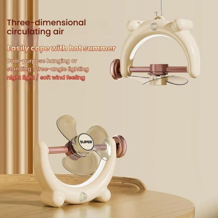 Multifunctional Fan Light Sound Big Wind Power With Light Wall Mounted Long Life Desktop Small Ceiling Fan, Rechargeable Beige, Remote Control Beige, Rechargeable Blue, Remote Control Blue