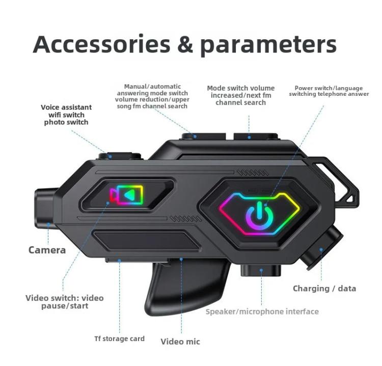 C8Max Motorcycle Intercom Video Helmet Bluetooth Headset HD Video Recorder, Soft Mic, Hard Mic, Soft and Hard Mics