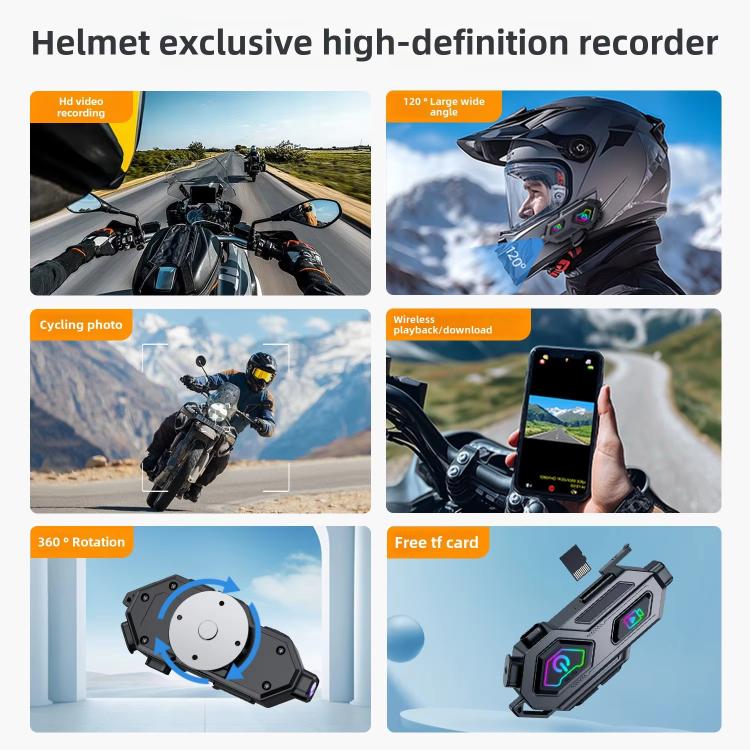 C8Max Motorcycle Intercom Video Helmet Bluetooth Headset HD Video Recorder, Soft Mic, Hard Mic, Soft and Hard Mics