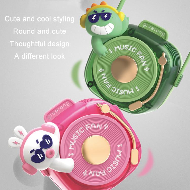 Givelong Cute Cool Pet DJ Lanyard Small Fan USB Rechargeable Compact Portable Bladeless Neck Fan, Cool Bunny, Cool Duck, Cool Dragon, Cool Bear