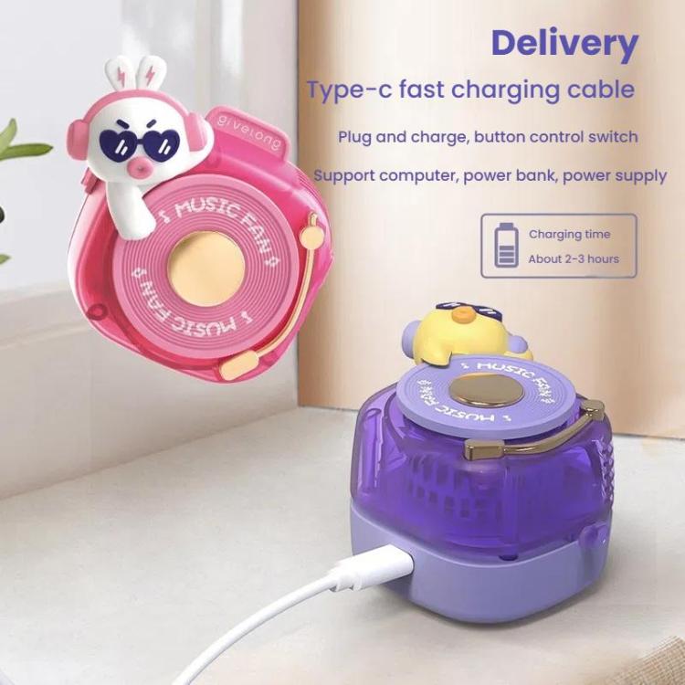 Givelong Cute Cool Pet DJ Lanyard Small Fan USB Rechargeable Compact Portable Bladeless Neck Fan, Cool Bunny, Cool Duck, Cool Dragon, Cool Bear