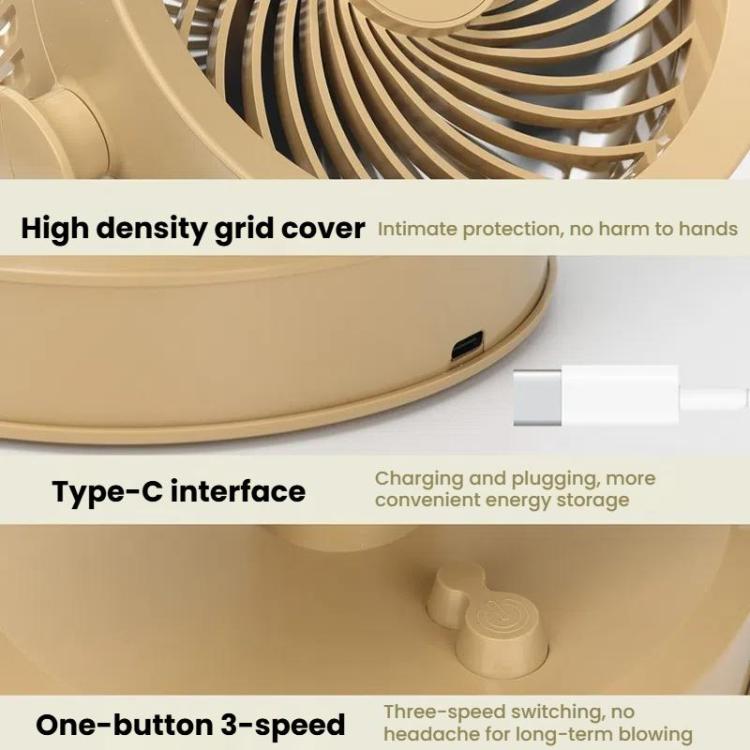 Desktop Fan Outdoor Student Office Portable Rechargeable USB Tabletop Small Fan, Without Light (White), Without Light (Khaki), With Light (White), With Light (Khaki)