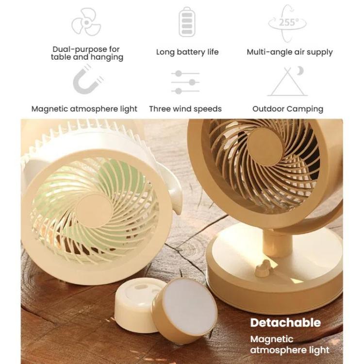 Desktop Fan Outdoor Student Office Portable Rechargeable USB Tabletop Small Fan, Without Light (White), Without Light (Khaki), With Light (White), With Light (Khaki)