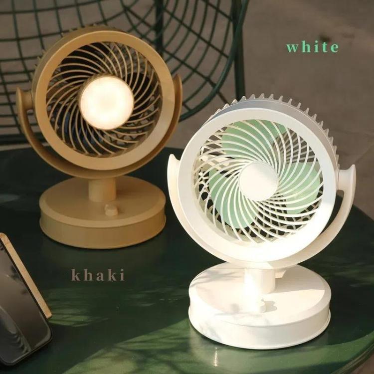Desktop Fan Outdoor Student Office Portable Rechargeable USB Tabletop Small Fan, Without Light (White), Without Light (Khaki), With Light (White), With Light (Khaki)
