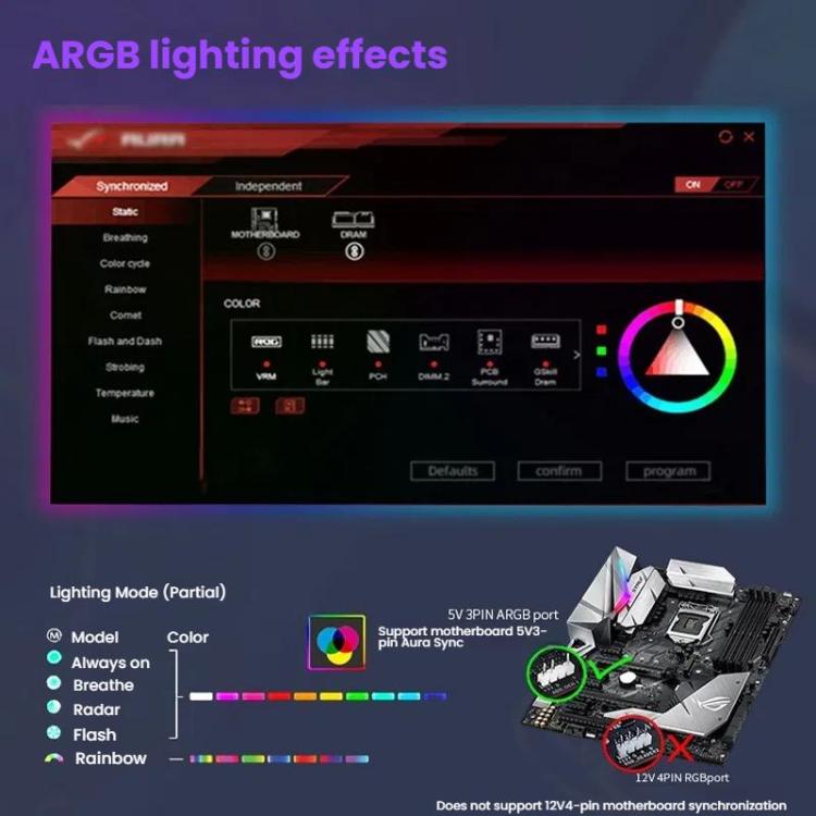 4RS 12cm Computer Case Fan with Infinity Mirror ARGB Thermal Control & Ultra Quiet Cooling