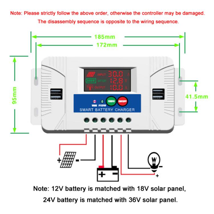 12V 24V Setup-Free Color Screen Luminous Display Solar Controller PV Solar Charge Controller, 10A, 20A, 30A, 40A, 50A, 60A