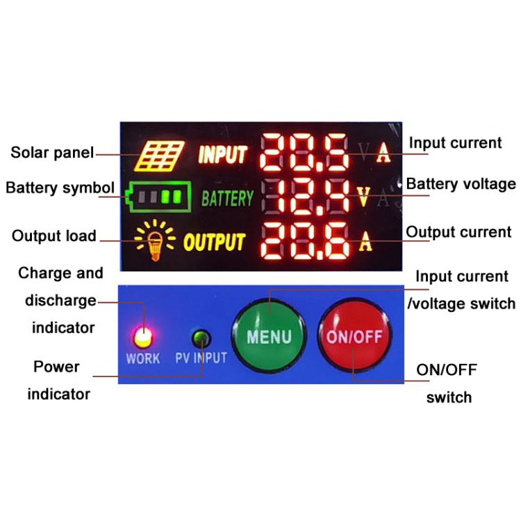 12V 24V Setup-Free Color Screen Luminous Display Solar Controller PV Solar Charge Controller, 10A, 20A, 30A, 40A, 50A, 60A