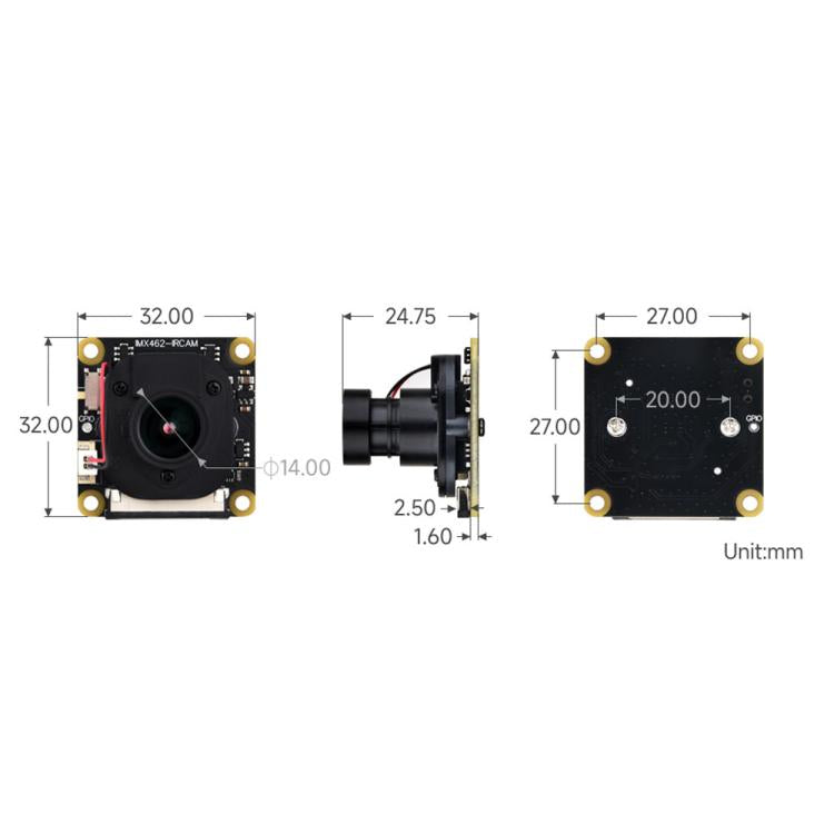 Waveshare For Raspberry Pi Series Boards IMX462 2MP Fixed-Focus IR-CUT Starlight Camera, 30450