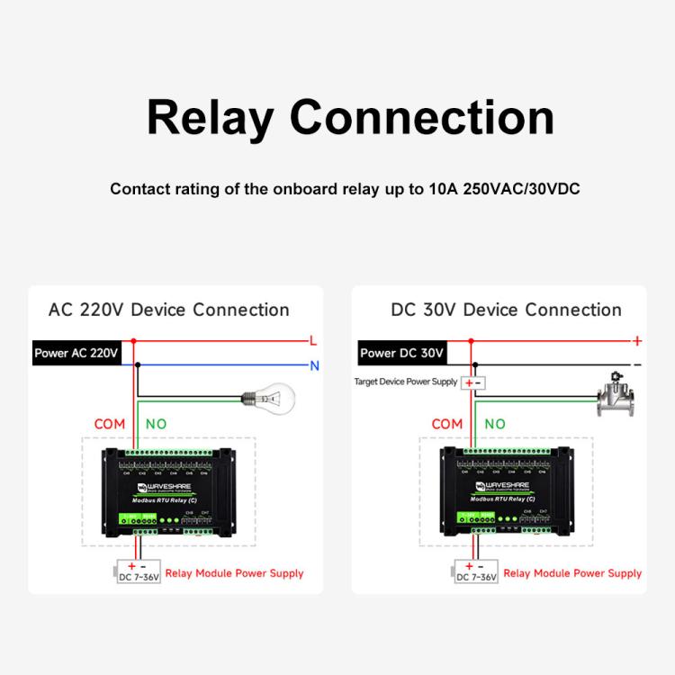 Waveshare Modbus RTU Protocol 8-Ch Latching Relay Module (C) With RS485 Interface, 30460