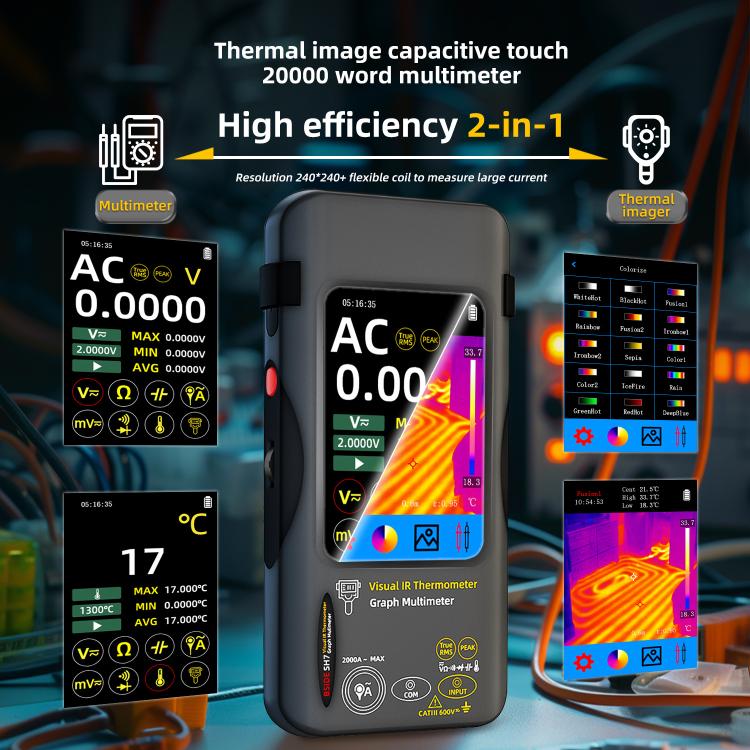 Thermal Imager Multimeter Handheld Touch Screen High Accuracy Thermometer, BSIDE SH7 Standard, BSIDE SH7 Standard+Flexible Coil, BSIDE SH7 Standard+Macro Lens, BSIDE SH7 Standard+Macro Lens+Flexible Coil