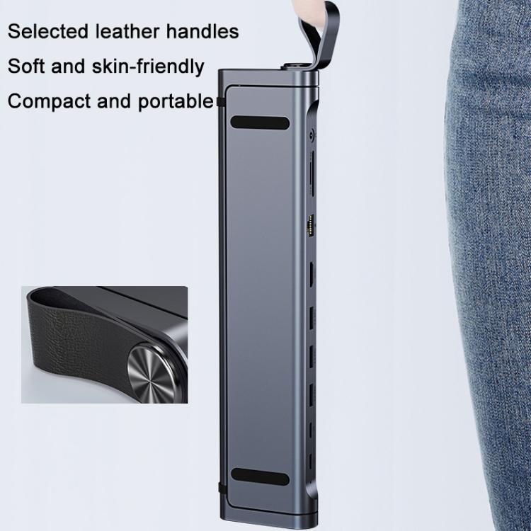 9 In 1 Hub Computer Stand Aluminum Alloy Folding PD Fast Charging With LAN Docking Station Laptop Bracket, 9 In 1 (Dark Metallic Color)