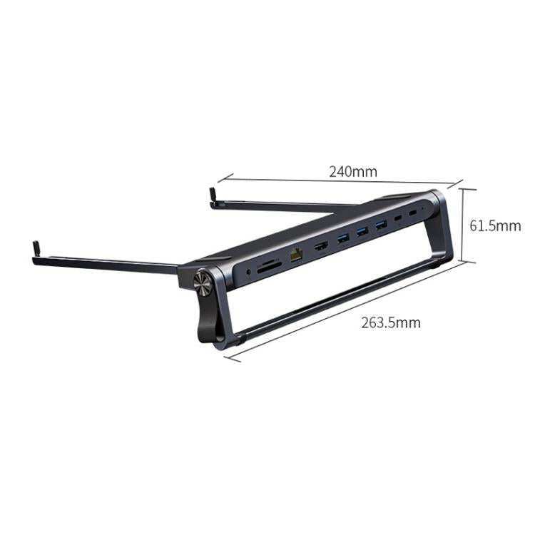 9 In 1 Hub Computer Stand Aluminum Alloy Folding PD Fast Charging With LAN Docking Station Laptop Bracket, 9 In 1 (Dark Metallic Color)