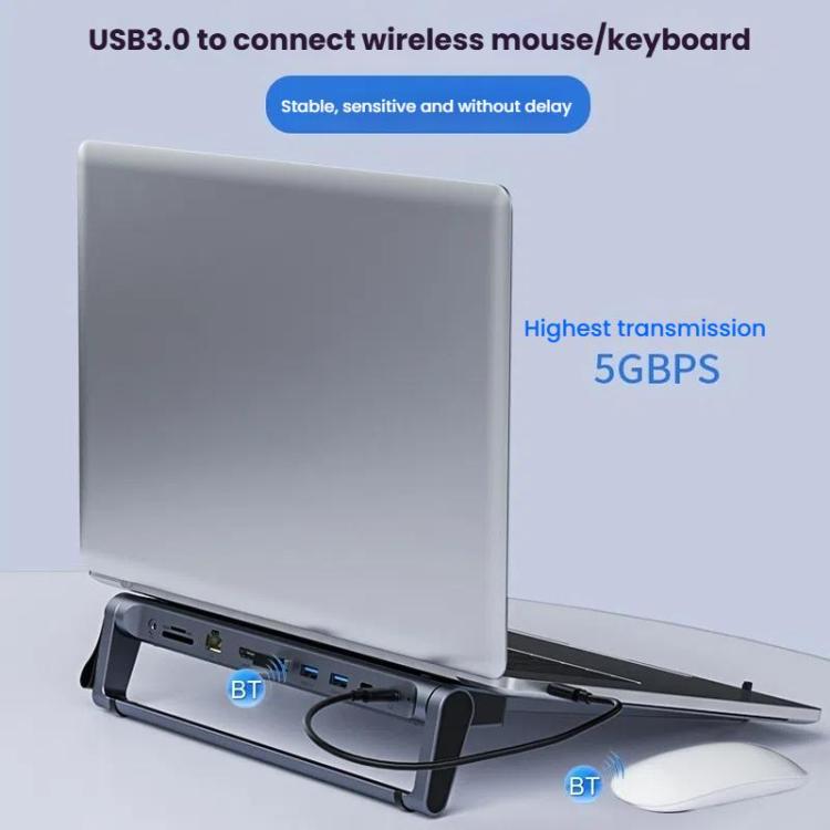 9 In 1 Hub Computer Stand Aluminum Alloy Folding PD Fast Charging With LAN Docking Station Laptop Bracket, 9 In 1 (Dark Metallic Color)