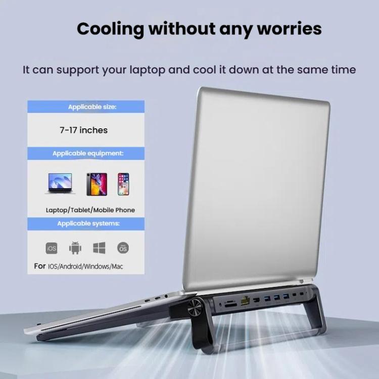 9 In 1 Hub Computer Stand Aluminum Alloy Folding PD Fast Charging With LAN Docking Station Laptop Bracket, 9 In 1 (Dark Metallic Color)
