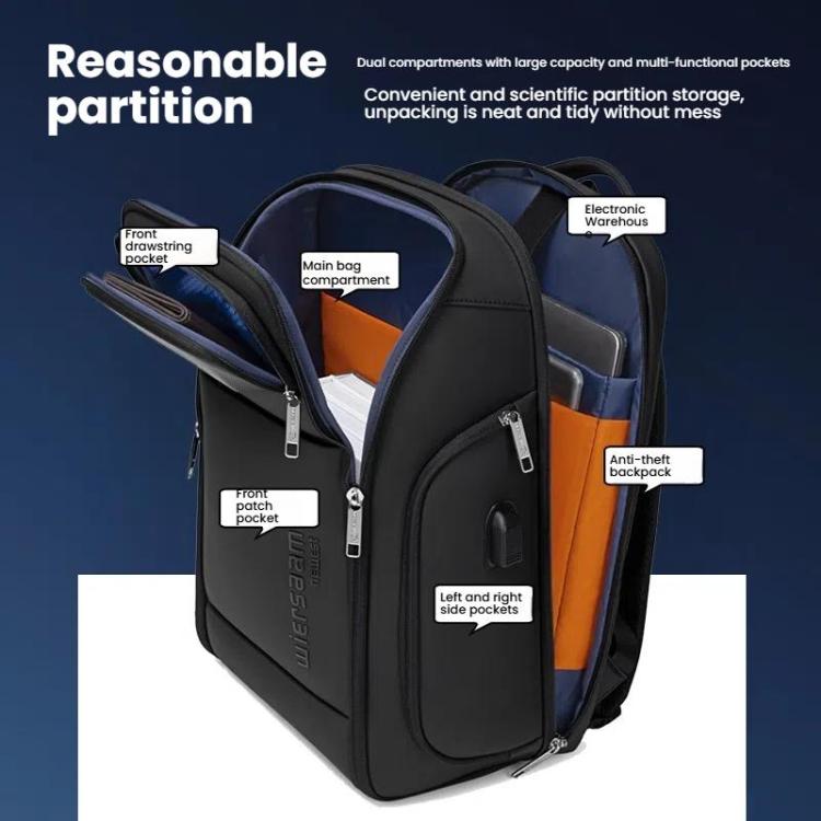Wiersaam Men Waterproof Anti-Theft Business Backpack Travel Laptop Bag With USB Charging Port & Password Lock, Large, Middle, Small