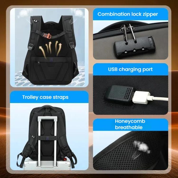 Wiersaam WY1350 Men Anti-Theft Business Backpack Laptop Bag For Travel With Password Lock, WY1350 Gray