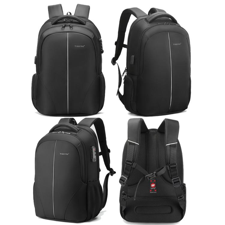 Men Business Anti-Theft Laptop Backpack With USB Charging Port, Reflective Strips & TSA Lock, Tigernu Standard, Tigernu Expandable