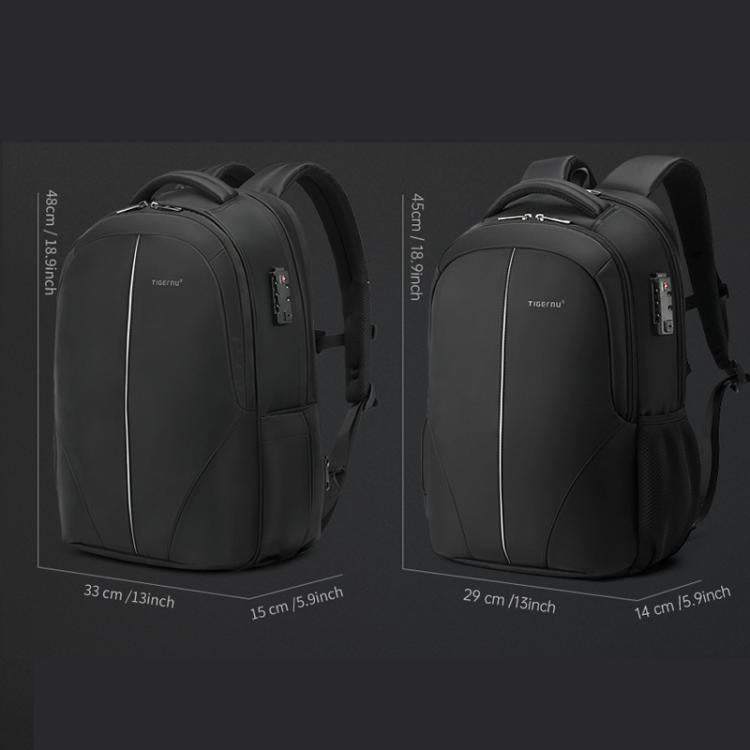 Men Business Anti-Theft Laptop Backpack With USB Charging Port, Reflective Strips & TSA Lock, Tigernu Standard, Tigernu Expandable