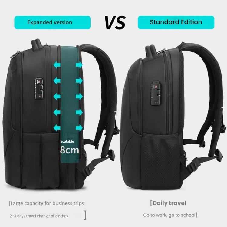 Men Business Anti-Theft Laptop Backpack With USB Charging Port, Reflective Strips & TSA Lock, Tigernu Standard, Tigernu Expandable