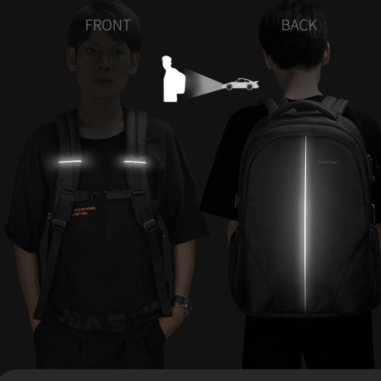 Men Business Anti-Theft Laptop Backpack With USB Charging Port, Reflective Strips & TSA Lock, Tigernu Standard, Tigernu Expandable