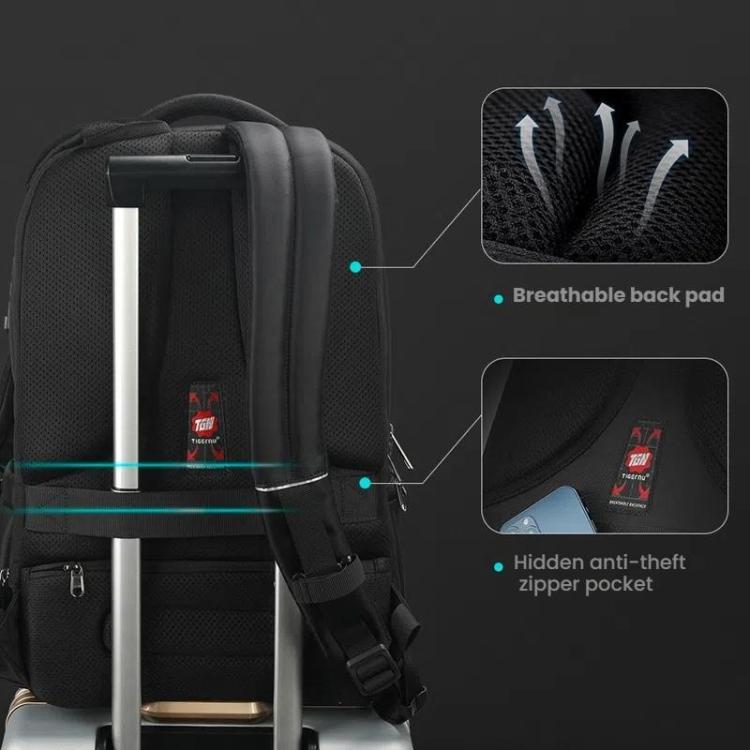 Men Business Anti-Theft Laptop Backpack With USB Charging Port, Reflective Strips & TSA Lock, Tigernu Standard, Tigernu Expandable