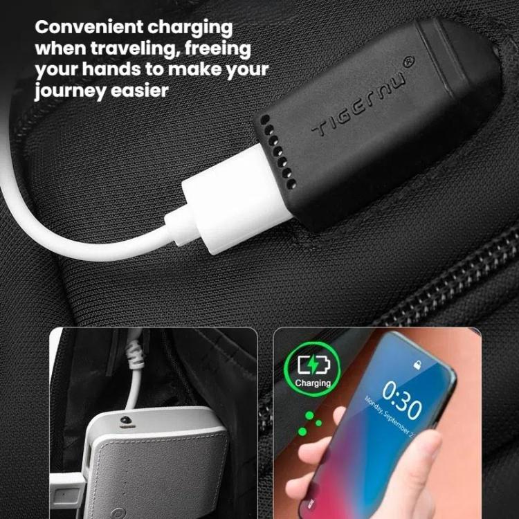 Men Business Anti-Theft Laptop Backpack With USB Charging Port, Reflective Strips & TSA Lock, Tigernu Standard, Tigernu Expandable