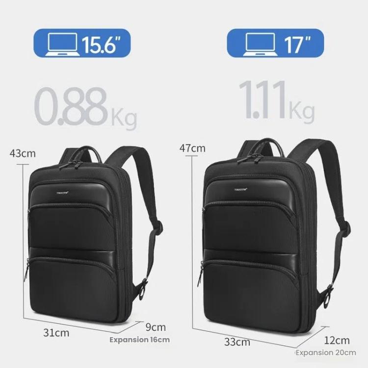 Men Expandable Waterproof Lightweight Laptop Backpack With Floating Zipper, Tigernu T-B9121 15.6 Inch, Tigernu T-B9121 17 Inch