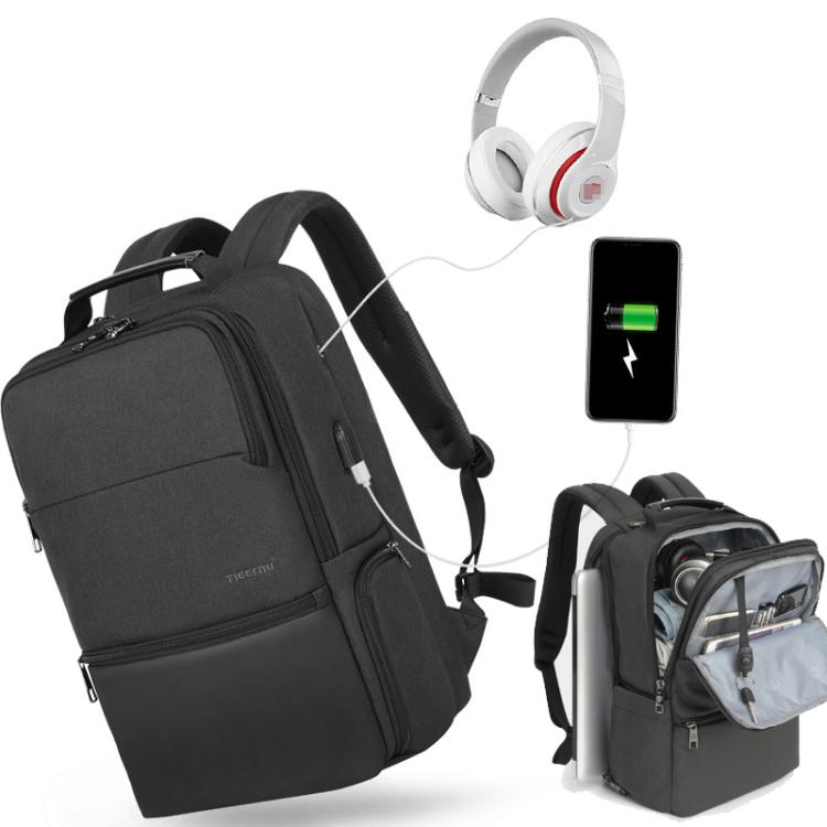 Men Anti-Theft Laptop Backpack with USB Charging Port, Headphone Hole & Comfort Shoulder Straps for Travel, Work Commute, Tigernu 15.6-inch Standard, Tigernu 19-inch Expandable
