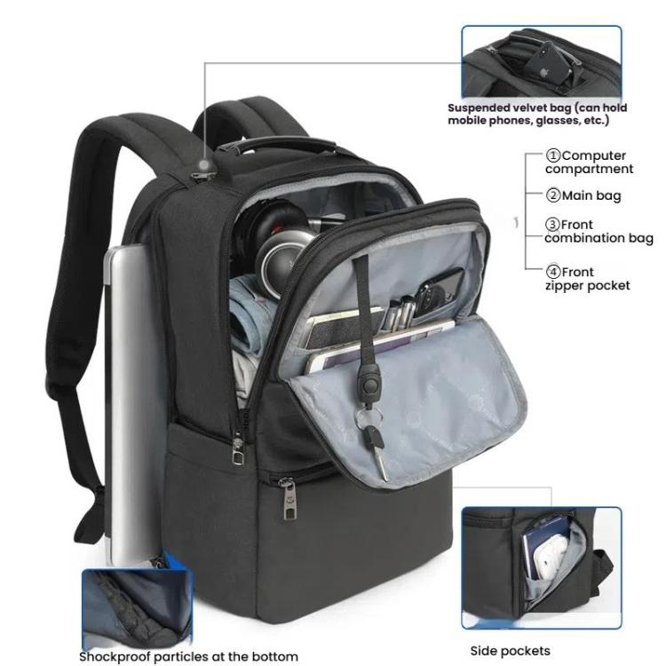 Men Anti-Theft Laptop Backpack with USB Charging Port, Headphone Hole & Comfort Shoulder Straps for Travel, Work Commute, Tigernu 15.6-inch Standard, Tigernu 19-inch Expandable