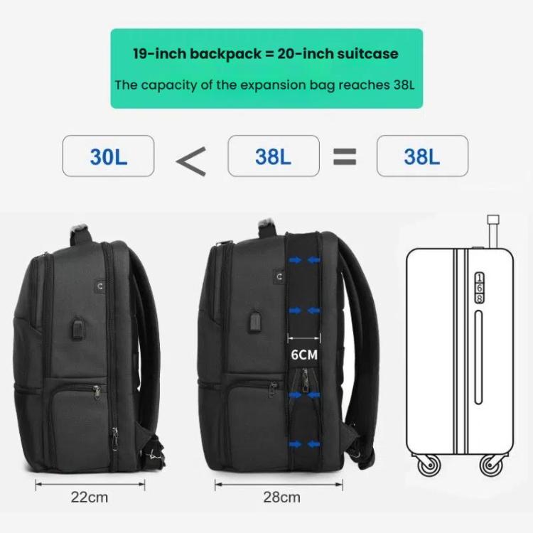 Men Anti-Theft Laptop Backpack with USB Charging Port, Headphone Hole & Comfort Shoulder Straps for Travel, Work Commute, Tigernu 15.6-inch Standard, Tigernu 19-inch Expandable