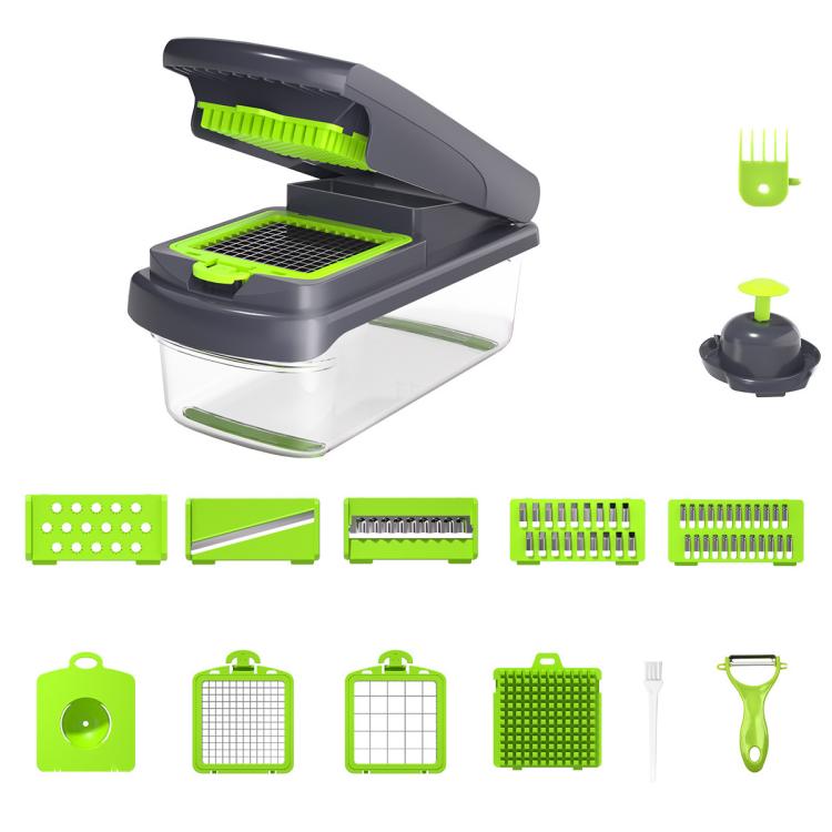 Tritatutto multifunzione per verdure, affettatrice a mandolina, design migliorato con blocco di sicurezza e protezione per le dita., 15 In 1 Gray Green, 15 In 1 Black Cover, 15 In 1 White Cover, 15 In 1 White Green, 18 In 1 White Cover