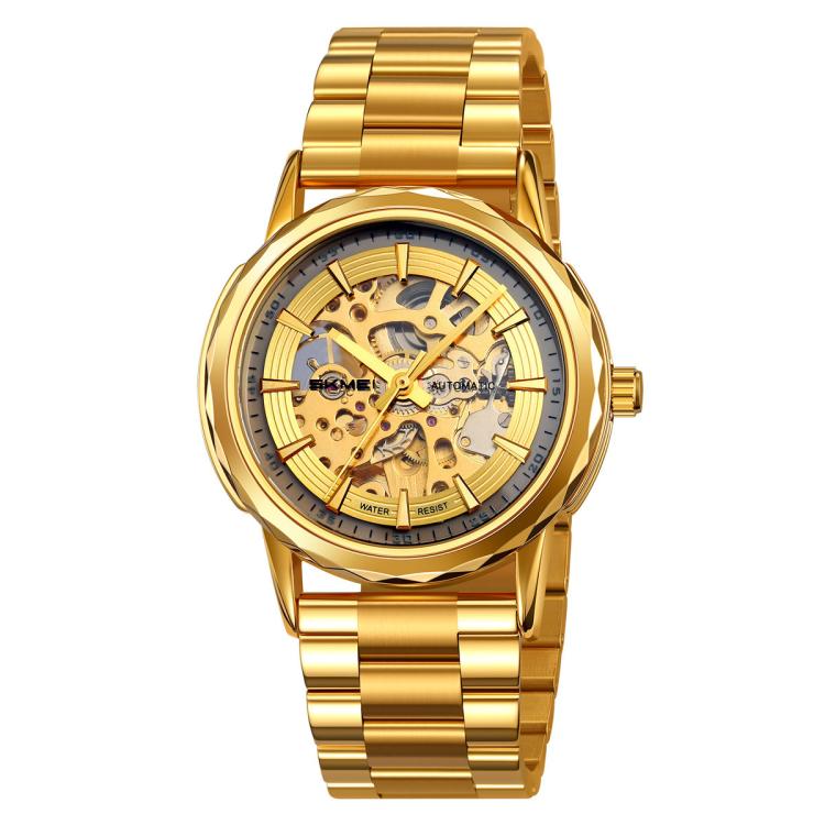 Orologio da polso meccanico automatico SKMEI M035 da uomo, scheletrato, elegante e da lavoro., Gold Stainless Steel, Silver Stainless Steel, Gold Case Black Leather Strap, Silver Case Dark Brown Leather Strap, Silver Case Light Brown Leather Strap