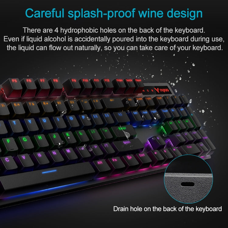 Rapoo V500 PRO Luce mista 104 tasti Desktop Laptop Gioco per computer Esports Office Home Digitazione Tastiera meccanica cablata, Black Shaft, Green Shaft, Tea Shaft, Red Shaft