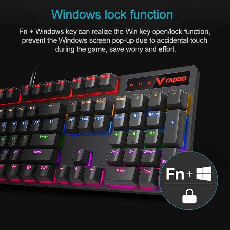 Rapoo V500 PRO Luce mista 104 tasti Desktop Laptop Gioco per computer Esports Office Home Digitazione Tastiera meccanica cablata, Black Shaft, Green Shaft, Tea Shaft, Red Shaft