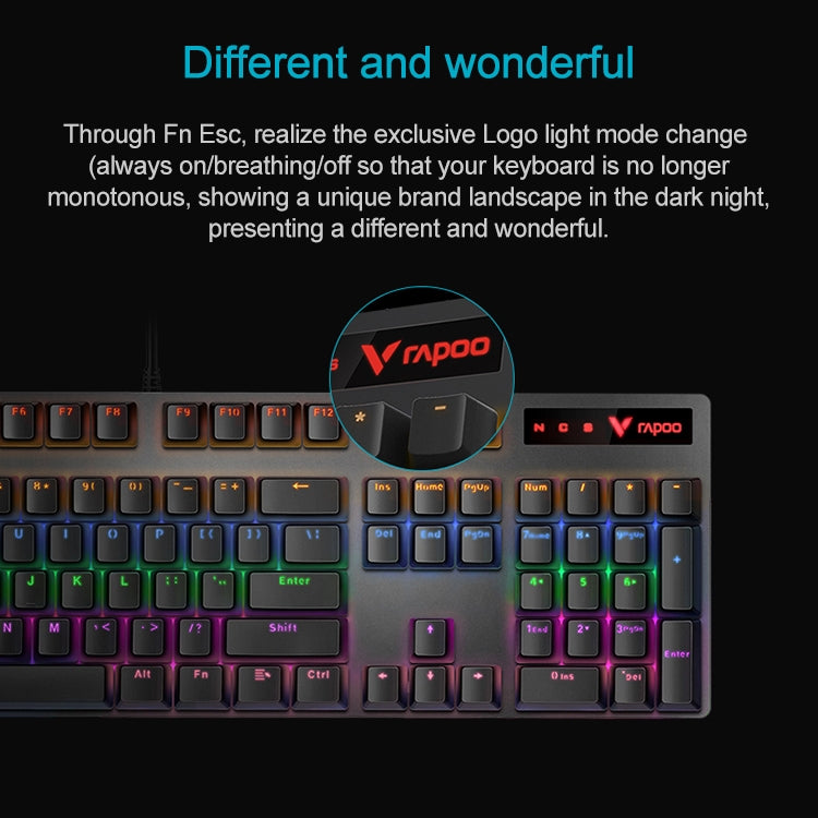 Rapoo V500 PRO Luce mista 104 tasti Desktop Laptop Gioco per computer Esports Office Home Digitazione Tastiera meccanica cablata, Black Shaft, Green Shaft, Tea Shaft, Red Shaft