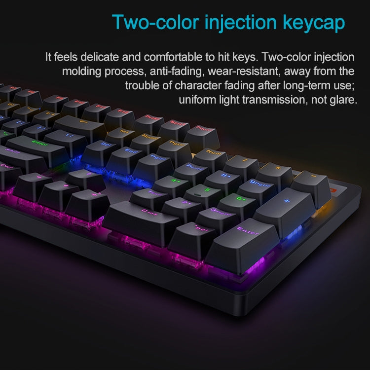 Rapoo V500 PRO Luce mista 104 tasti Desktop Laptop Gioco per computer Esports Office Home Digitazione Tastiera meccanica cablata, Black Shaft, Green Shaft, Tea Shaft, Red Shaft