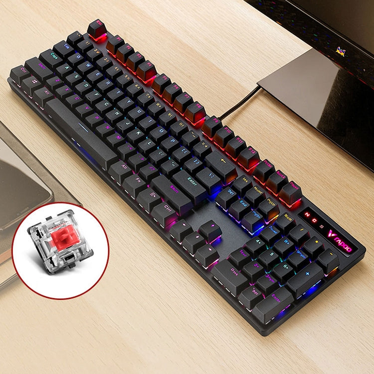 Rapoo V500 PRO Luce mista 104 tasti Desktop Laptop Gioco per computer Esports Office Home Digitazione Tastiera meccanica cablata, Black Shaft, Green Shaft, Tea Shaft, Red Shaft