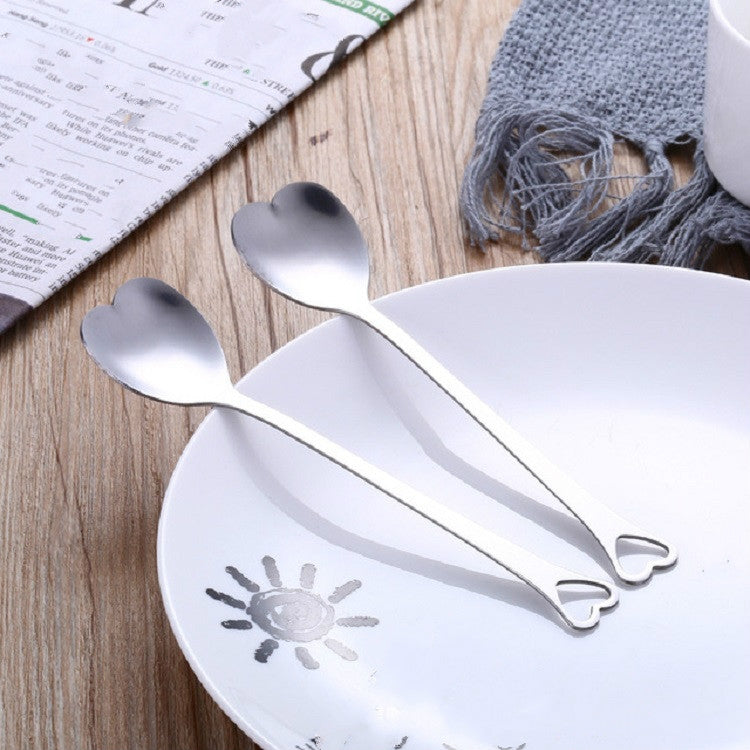 2 cucchiai in acciaio inox, cucchiaini da caffè portatili in metallo, stoviglie creative per regali per feste di matrimonio, a forma di cuore, Silver Single Hole Love, Silver Porous Love, Gold Single Hole Love, Rose Gold Porous Love, Blue Porous Love