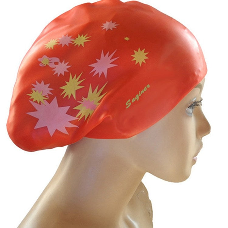 Cuffia da nuoto in silicone stampata Cuffia da nuoto impermeabile per capelli lunghi, Long Hair Printed Swimming Cap(Pink), Long Hair Swimming Cap, Long Hair Printed Swimming Cap(Purple), Long Hair Printed Swimming Cap(Gray)