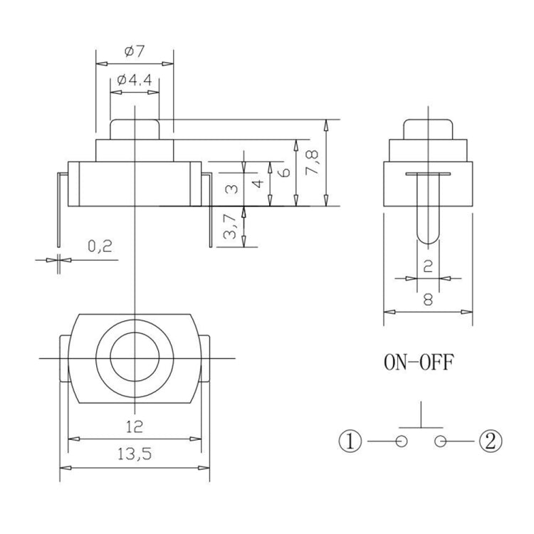 20 interruttori a pulsante per torcia a LED YT-1208-YD, Bent Feet, Straight Feet