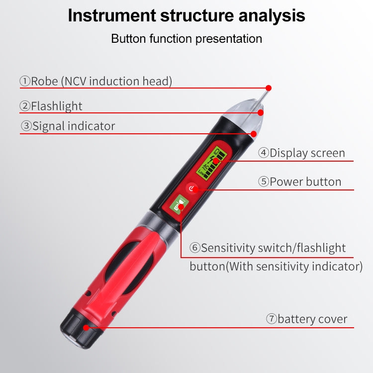 WINTACT WT3010 LED Tester di tensione CA Rilevatore senza contatto Pen 12-1000 V Rilevatore di tensione CA, WINTACT WT3010