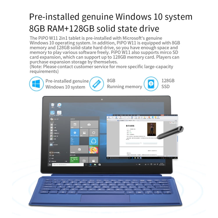 Windows 10, Intel Gemini Lake N4120 Quad Core fino a 2,6 GHz, con penna stilo tastiera non inclusa, supporto WiFi Dual Band e Bluetooth e scheda Micro SD, 8GB+128GB+512GB Not Keyboard