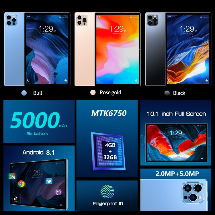 Android 8.1 MTK6750 Octa Core, supporto Dual SIM, Wi-Fi, Bluetooth, GPS