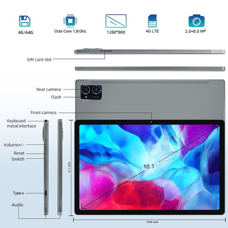 Android 8.0 MTK6750 Octa Core 1,8 GHz, doppia SIM, supporto GPS, OTG, WiFi, BT, 4GB+64GB